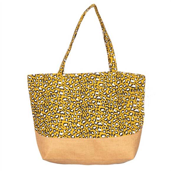 NEW JUDSON & CO. leopard print canvas tote bag in mustard yellow - Picture 1 of 3